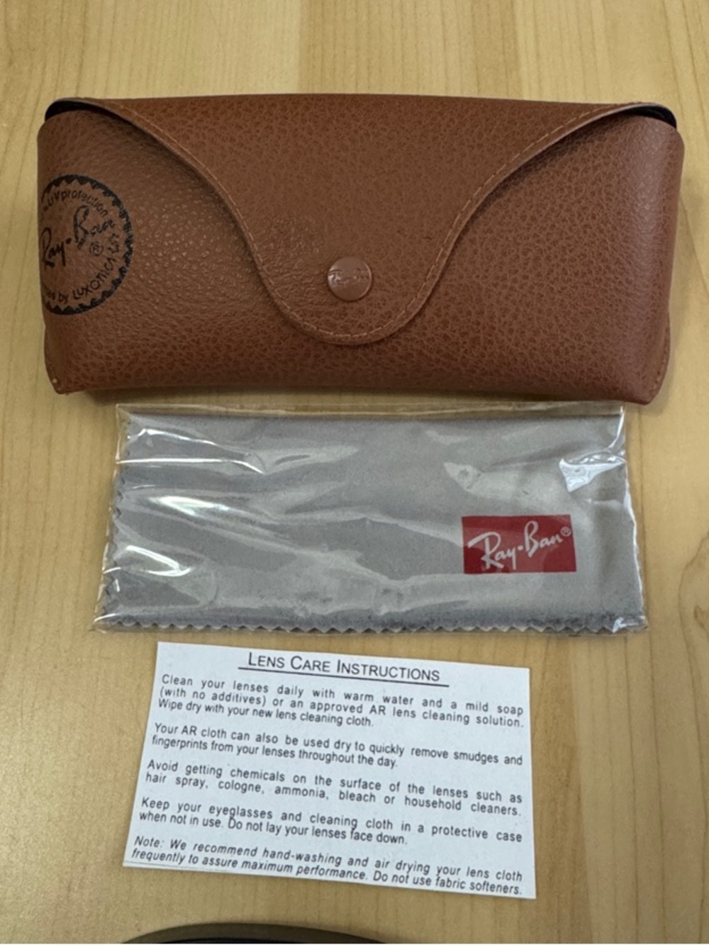 Ray-Ban Brown Pebbled  Sunglass Case with Gray Cleaning Cloth